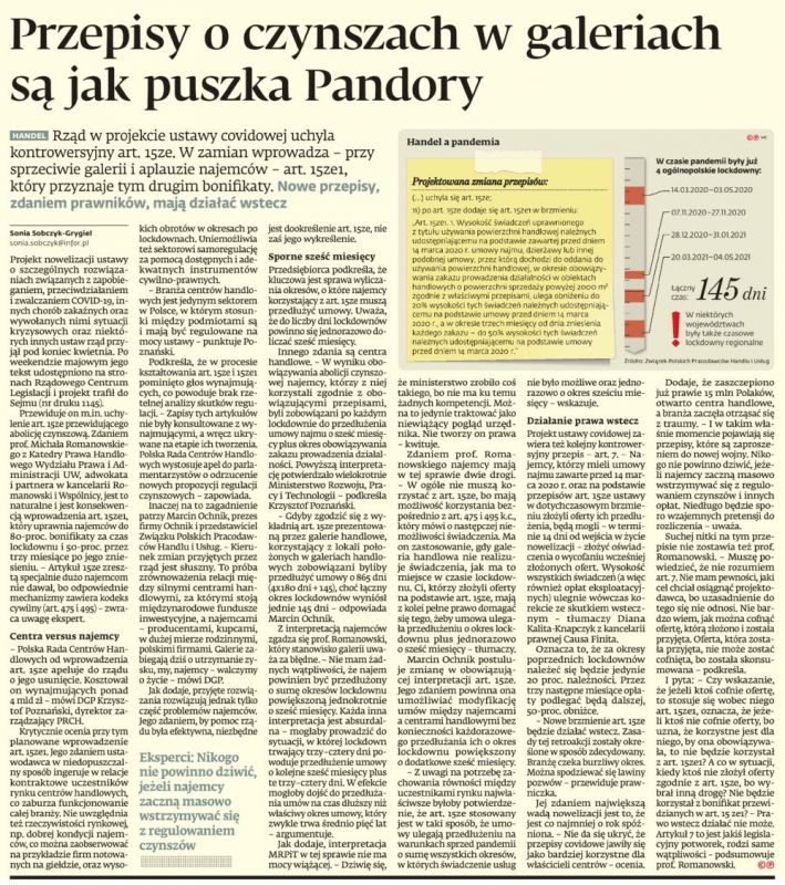 Przepisy o czynszach w galeriach jak puszka Pandory